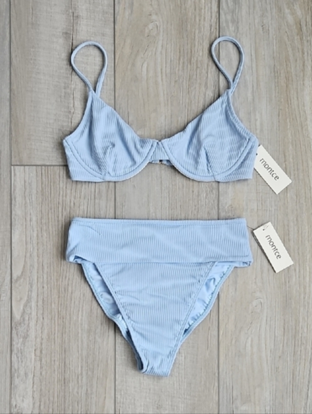 Montce Pale Blue Ribbed Underwire Bikini Set